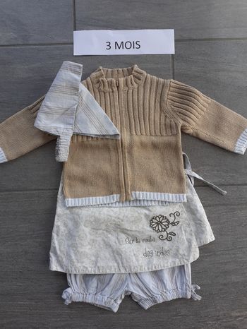 Ensemble robe, veste, short fille 3 mois - Vert Baudet