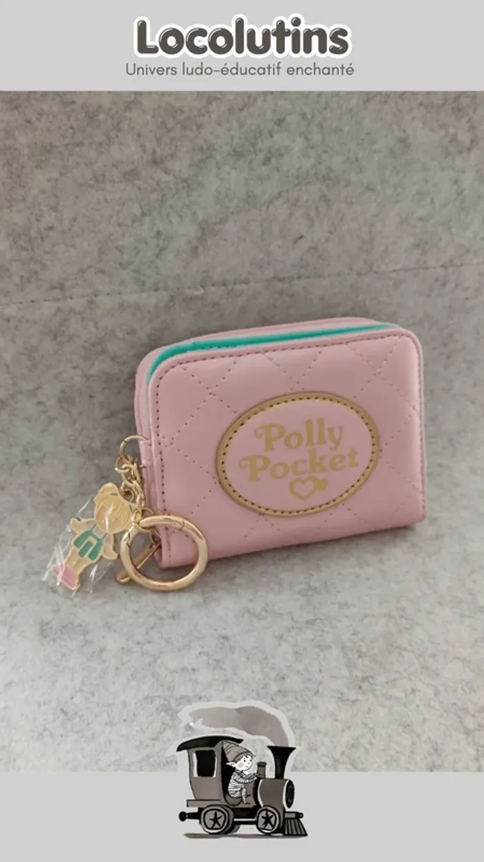 🚂 Porte-monnaie Polly Pocket rose avec porte-clé irisé - photo numéro 2