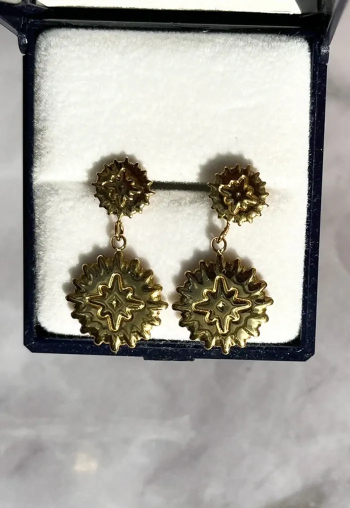Bohm - Boucles d’oreilles puces dorées soleil Mandala bohème acier inoxydable - photo numéro 3