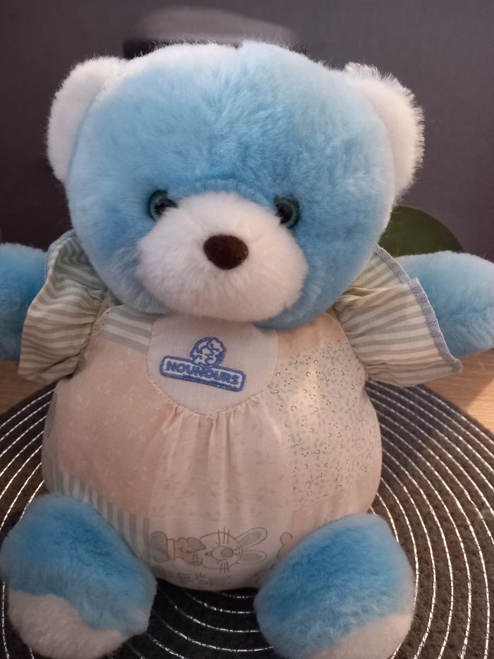 Peluche ours boule marque nounours bleu aux yeux bleus 24cm - photo numéro 2