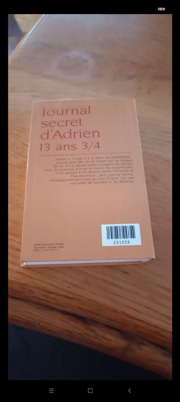 Livre journal secret d'Adrien 13 ans 3/4 - photo numéro 2