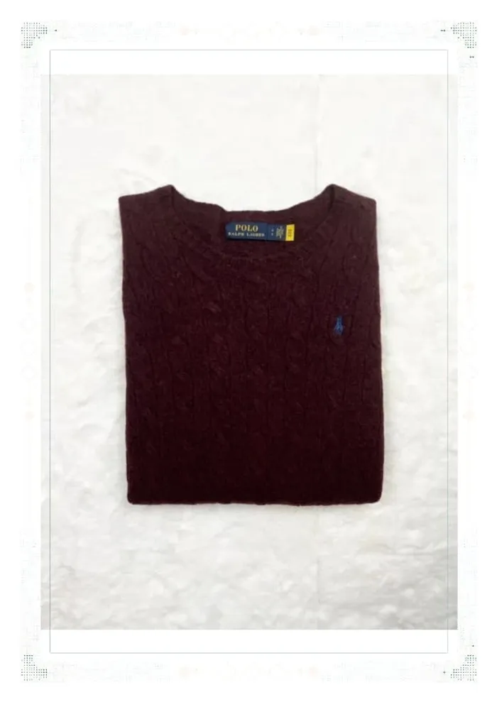 Ralph Lauren pull femme laine mérinos torsadé bordeaux col rond taille S (étiquette coupée) - photo numéro 11