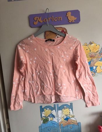 Tee shirt court à manches longues rose à motifs, taille 10 ans, marque Little Bubble.