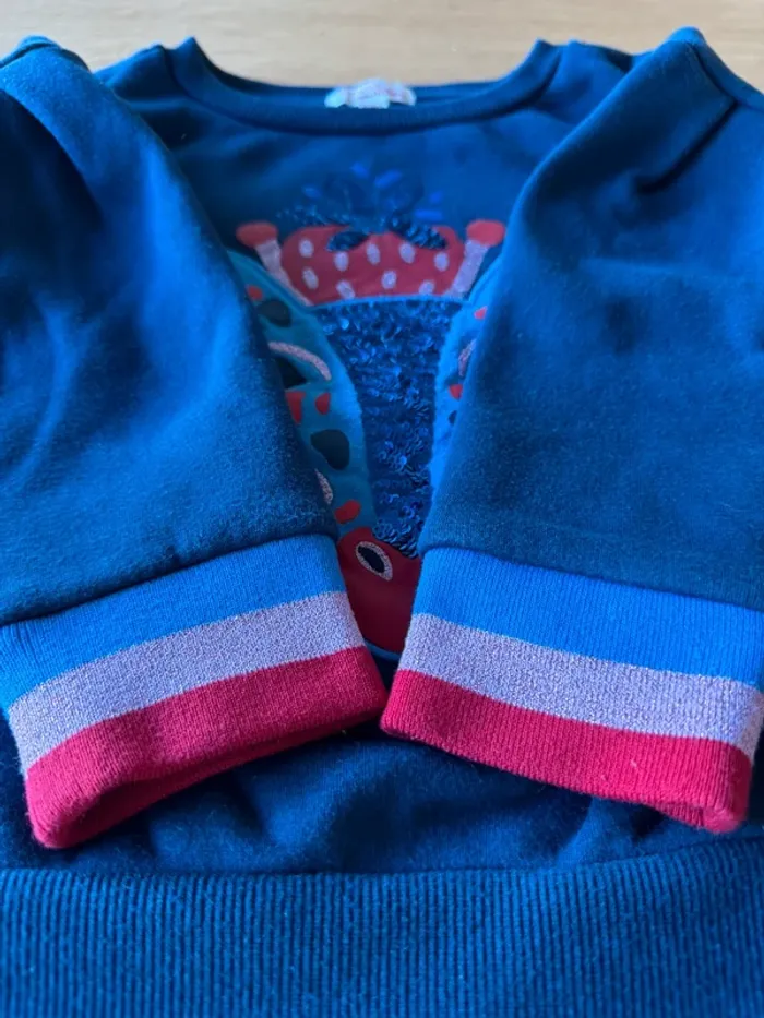 Sweat ML bleu marine avec girafe et sequins - Taille 4 Ans - photo numéro 7