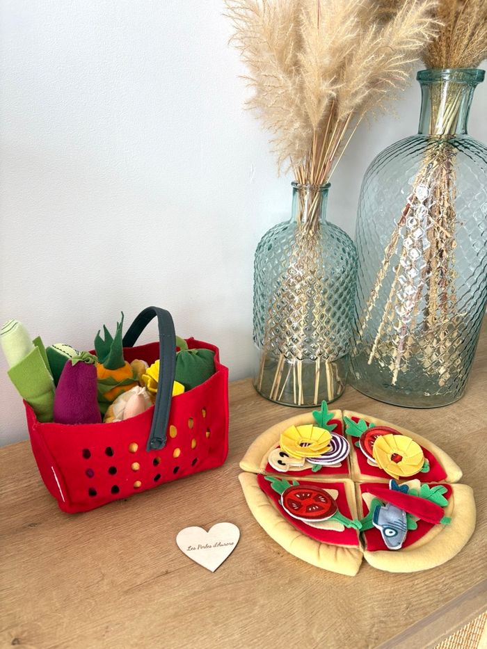Dînette en tissu fruits légumes pizza - photo numéro 1