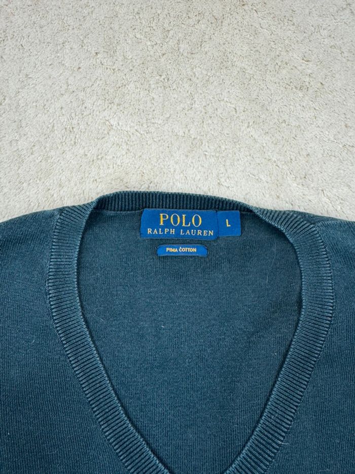 Pull Ralph Lauren Col V Léger Logo brodé Uni Noir Taille L - photo numéro 6