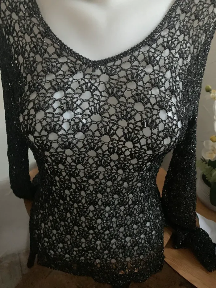 Top crochet vintage taille unique manches longues brillant - photo numéro 8