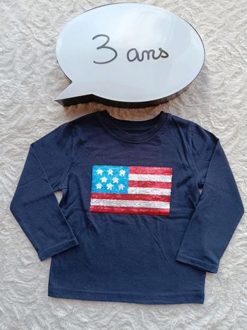 Tee shirt manches longues sequins réversibles Garçon 3 ans Amérique drapeau américain