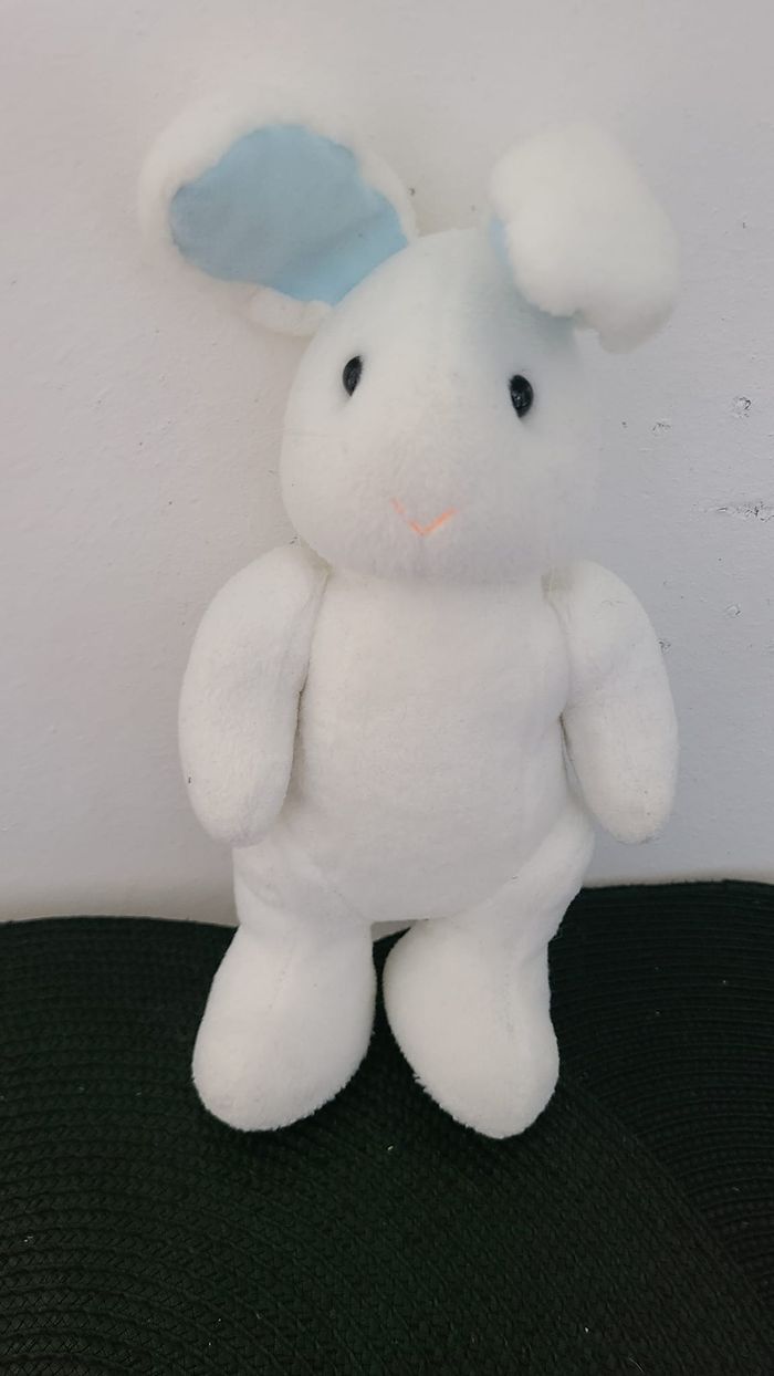 Peluche Lapin Pantin blanc Bleu