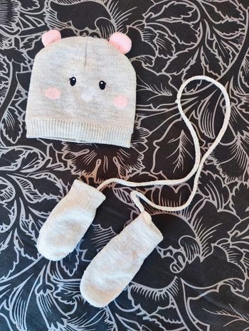 Bonnet molletonné fille pailleté et moufles