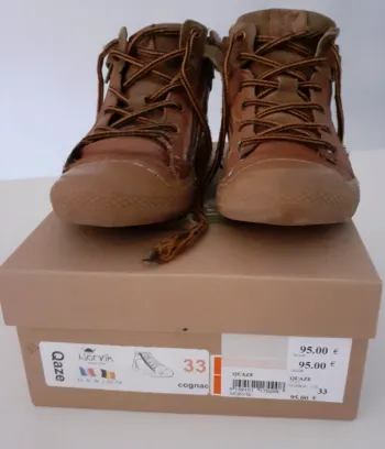 Chaussures montantes en cuir double fermeture marron cognac Nörvik 33