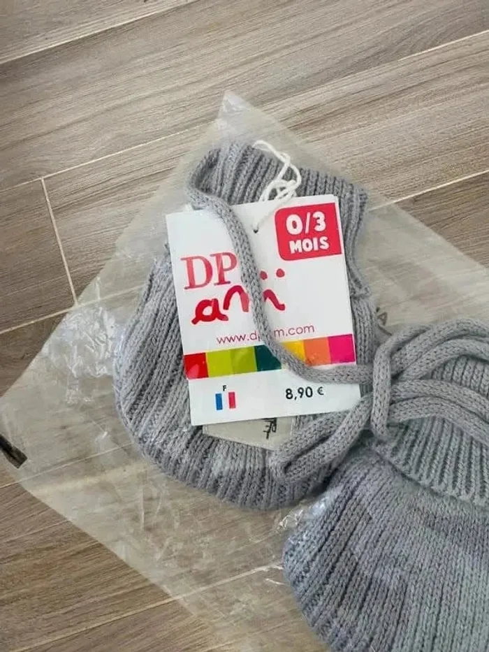 Paire de gants moufle gris 0/3 mois bébé fille garcon mixte DPAM - photo numéro 2