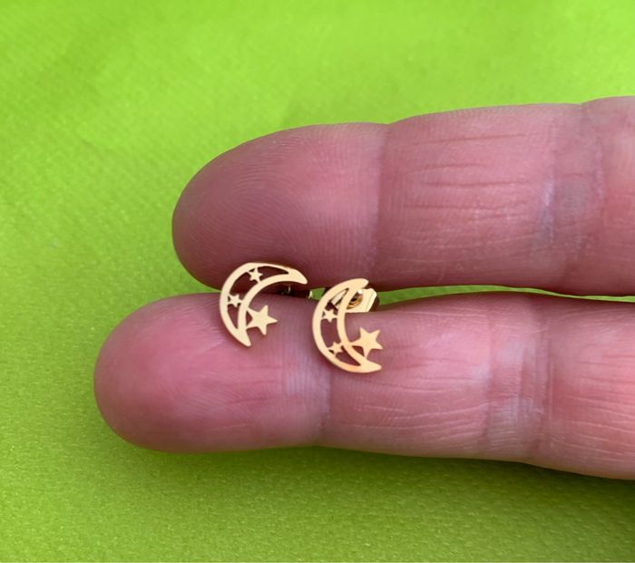 Boucles d’oreilles lune étoile en acier inoxydable doré - photo numéro 3
