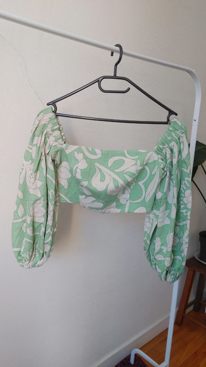 Magnifique au en tissu épais manche long bouffon crop top cintré - photo numéro 3