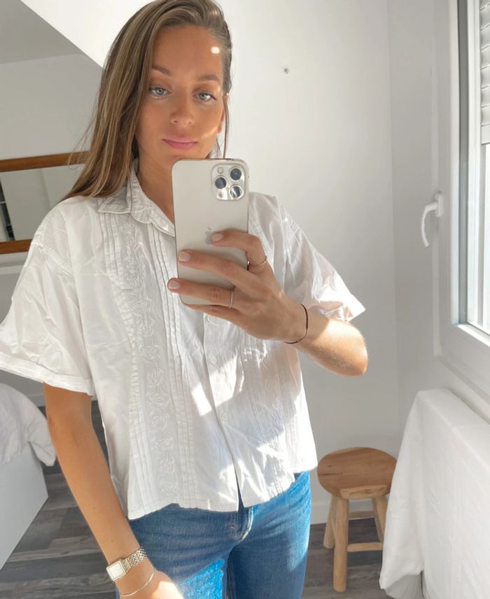 Chemise manches courtes blanche à broderie - photo numéro 10