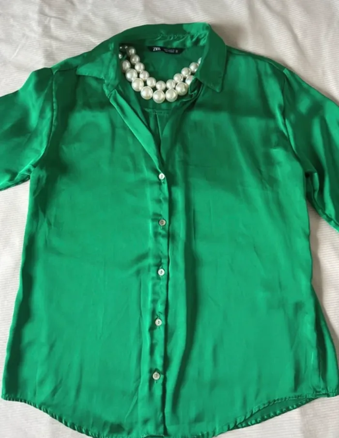 Chemise Zara vert satinée taille M - photo numéro 2