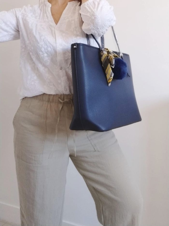 Sac cabas souple pompon bleu marine - photo numéro 3