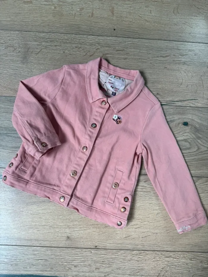 Veste sergent major customisé en jean rose fille 3 ans 98 cm - chat/arc-en-ciel