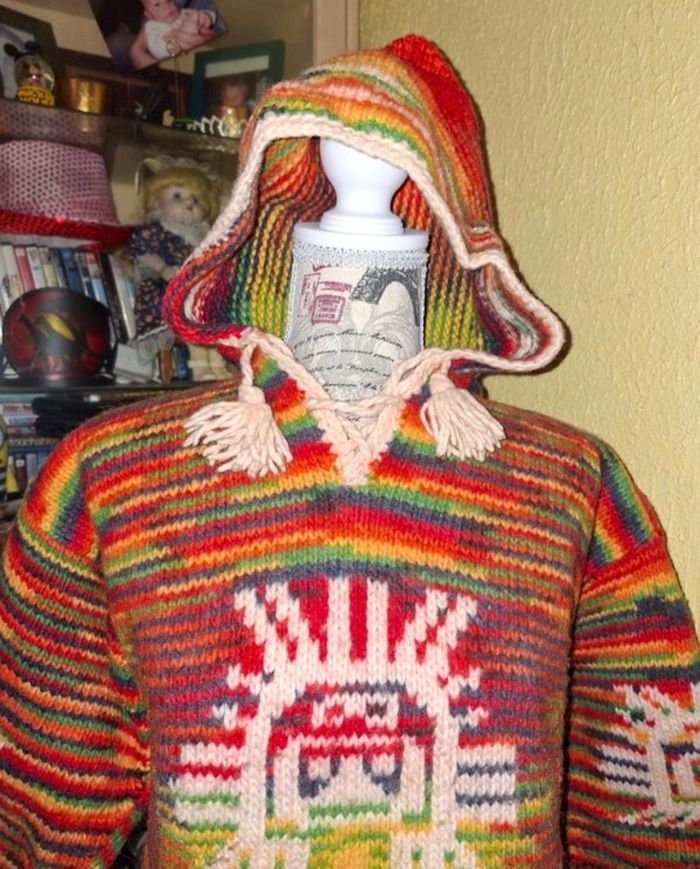 Pull / Sweat à Capuche Andin / Péruvien - Grosse Maille Multicolore (Arc-en-ciel) - photo numéro 5