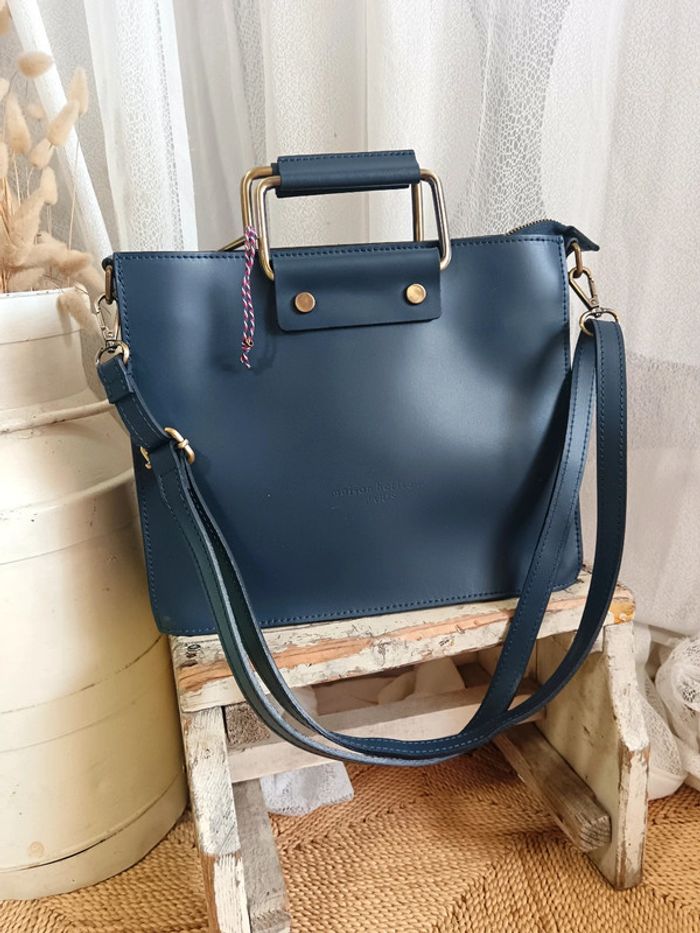 Maison Héritage | Sac cuir lisse bleu marine - photo numéro 8