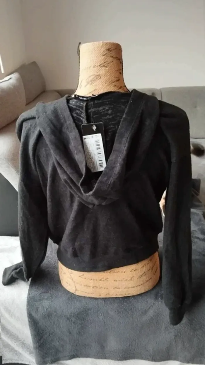 Sweat pull doux taille XS anthracite a capuche - photo numéro 6