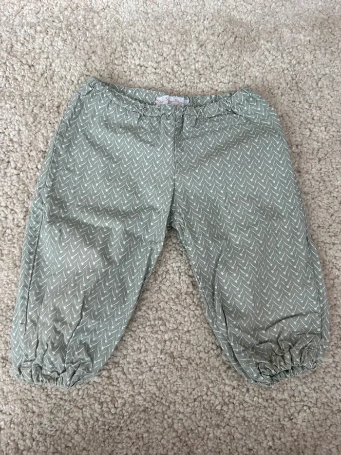 Pantalon léger type sarouel vert bébé fille - 12 mois - fait main