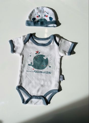 Ensemble body + bonnet 0-3mois bébé douceur