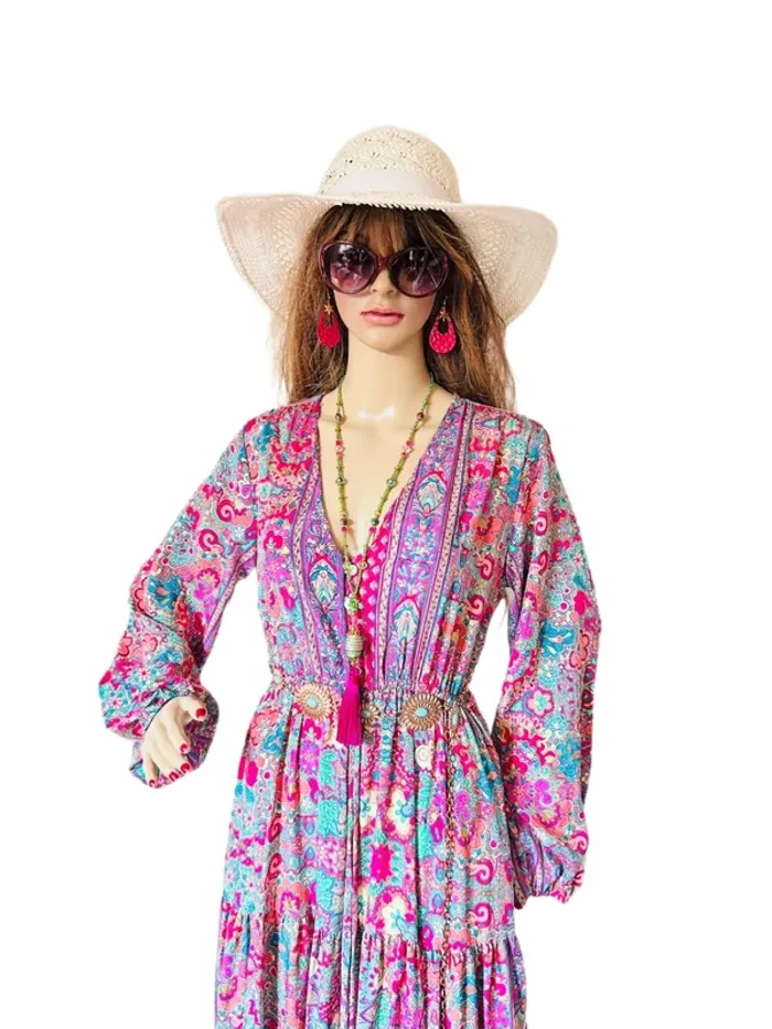 🩵🌸Magnifique robe longue bohème soie neuve avec étiquette Made in India fairycore Silk maxi dress🌸🩵 - photo numéro 8