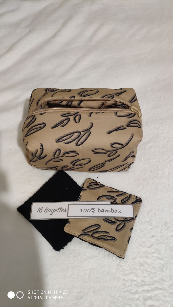 16 lingettes lavables et sa trousse de toilette moltonné