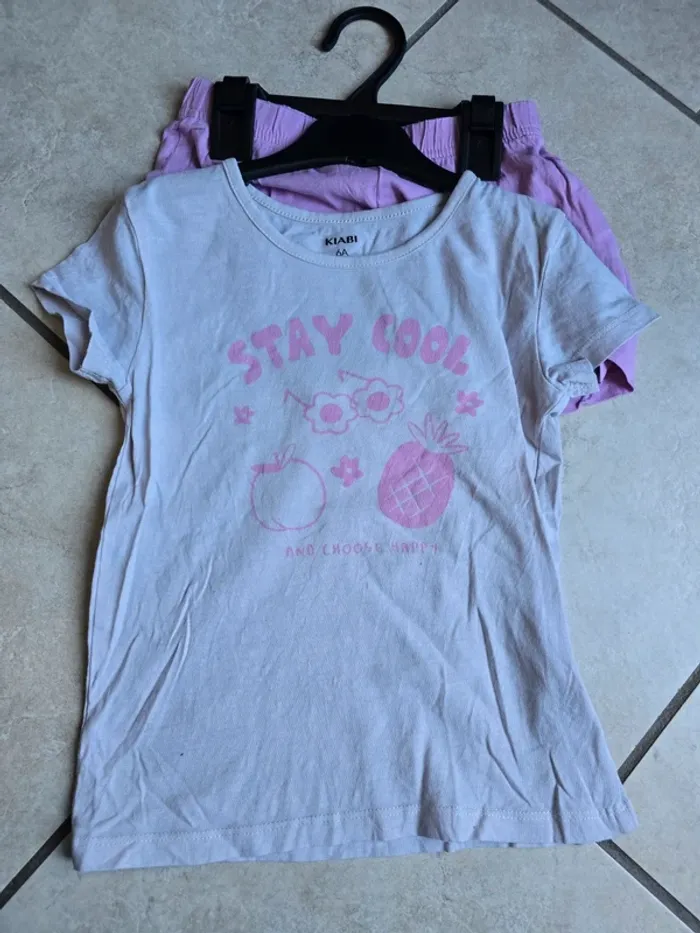 pyjama 2 pièces short blanc et violet Kiabi