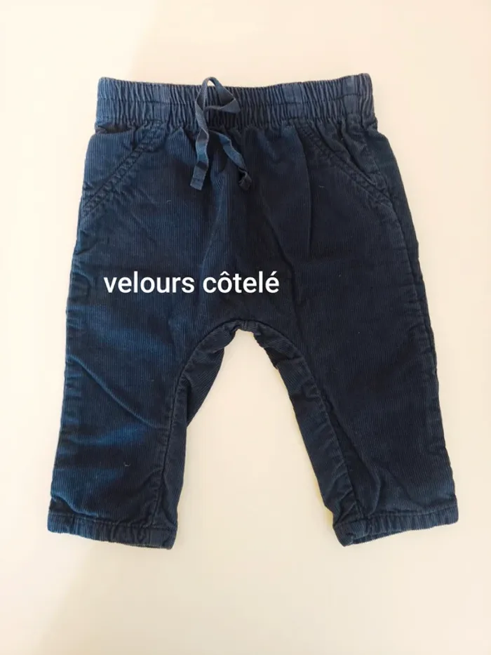 Pantalon bleu marine velours côtelé ceinture élastique