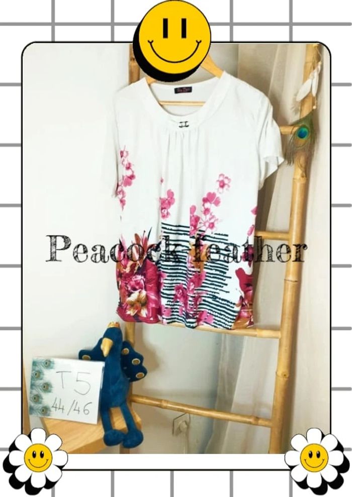 T-shirt blanc fleuri rose xxl /xxxl
