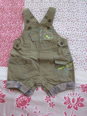 Salopette short toile vert kaki 1 mois