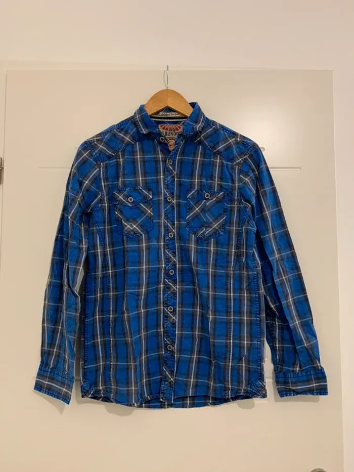Chemise à carreaux bleue Homme