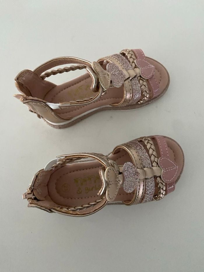 Sandales montantes enfant - Style gladiateur - Or rose / Paillettes - Pointure 23 - photo numéro 6