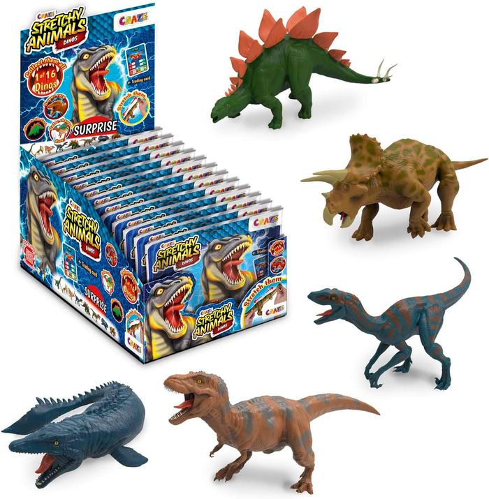 [NEUF] Craze Stretchy Animals Dinos Collection complète 12 Figurines de Dinosaures