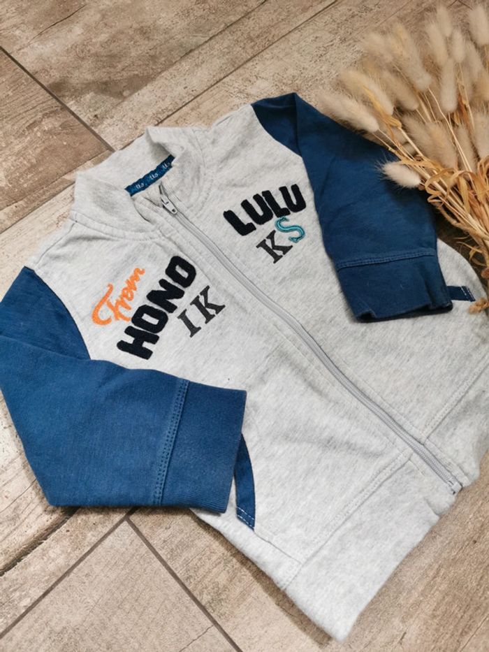 🌸Veste gilet capuche IKKS 12mois bleu gris - photo numéro 2