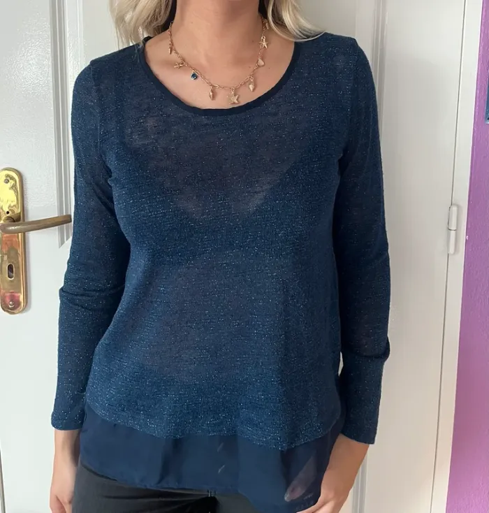 Haut bleu pailleté manches longues Breal