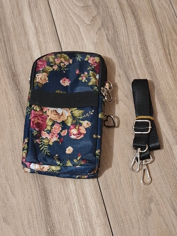 Sac à main femme téléphone portable bandoulière mini sac quotidien motif fleur bleue - photo numéro 2