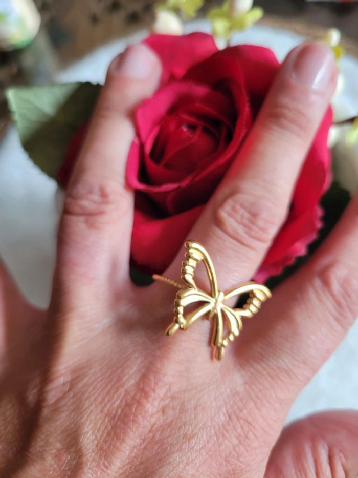 Bague papillon acier doré ajustable - photo numéro 8