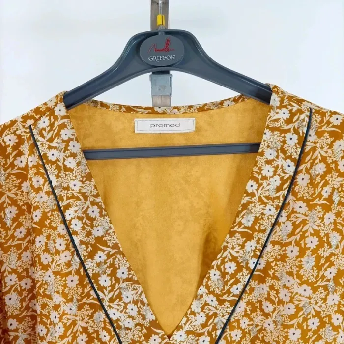 Robe courte à fleurs moutarde Promod manches longues légères taille L 44 Belgique A430 - photo numéro 2