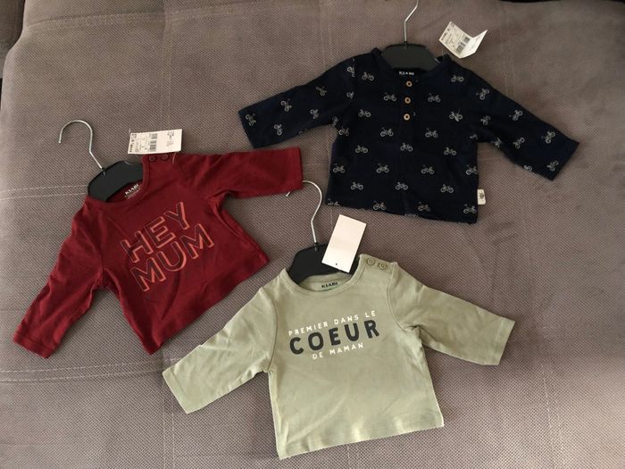 Lot de 3 tee-shirts manches longues bébé garçon 1 mois - neufs
