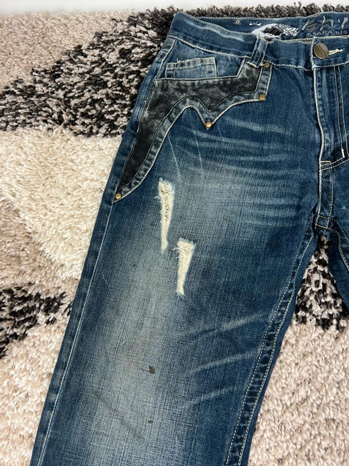 Jean large Y2k opium avec poches en cuir taille 33 bleu marine Denim jean japonais - photo numéro 13