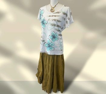 Jupe longue d’été en coton vert  style jupon bohémien