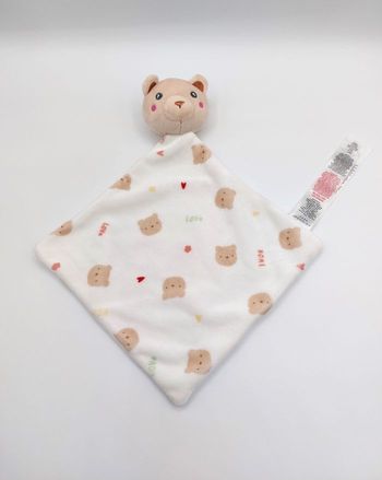 Doudou plat ours blanc beige Primark baby love home coeurs état neuf