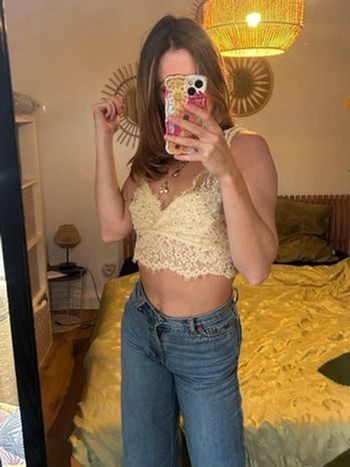 ✨ Haut en dentelle écru / crème pailleté – Style bohème chic ✨