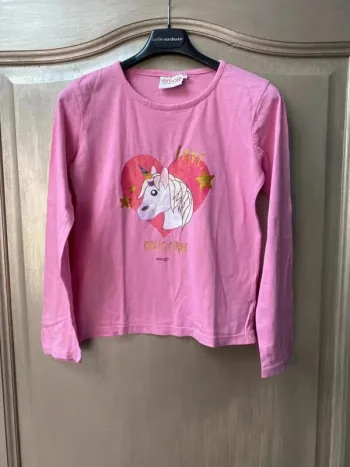 T-shirt manche longue rose licorne 10 ans