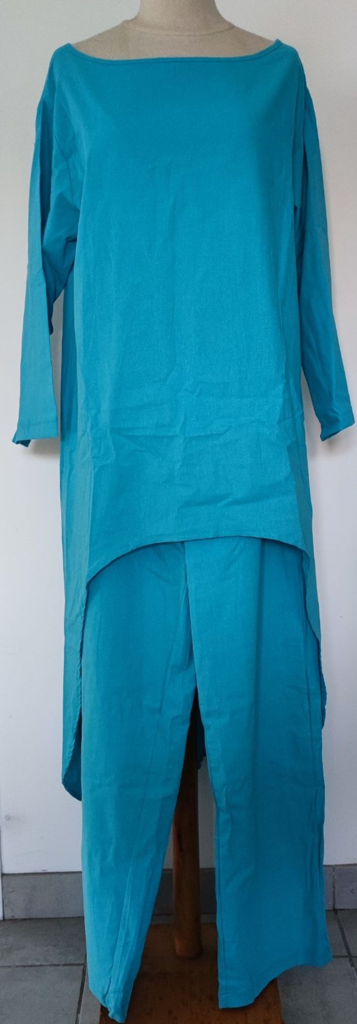 ✅ Ensemble 2 pièces femme turquoise taille S – haut long et pantalon large – neuf - photo numéro 10