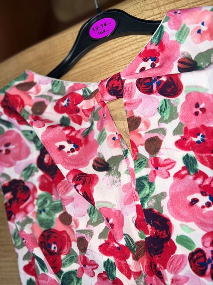 Blouse été S/M S M 36 38 à fleurs rose et rouge doré été dos découvert tunique fluide by one - photo numéro 2