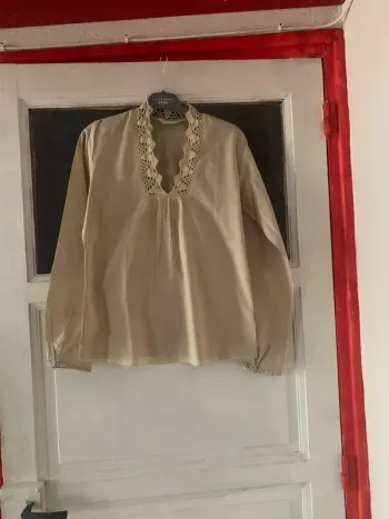 Blouse Promod anis  clair col macramé